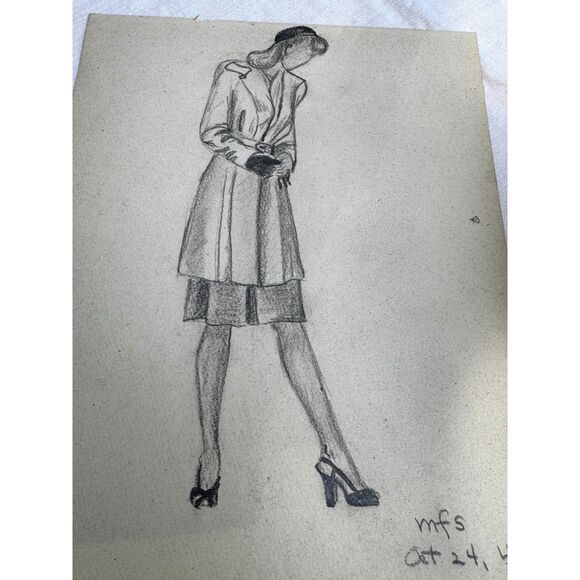 Gorgeous Vintage pencil sketch of a woman signed and dated MFS 1945